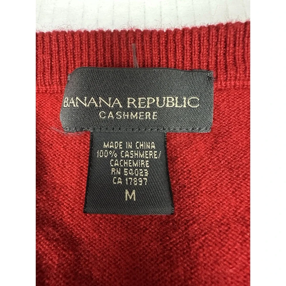 Banana Republic Sweater Mens Medium Red Cotton Cashmere V-Neck Knit Pullover